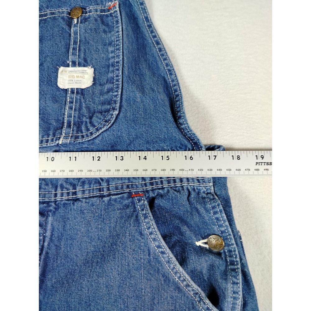 Vintage Big Mac Bib Overalls Mens Large Blue Denim Square Bak Workwear 70s - Picture 10 of 10